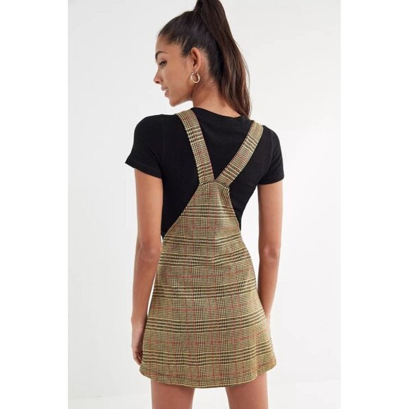 Urban Outfitters Dress Small Joey Yellow Houndstooth Plaid Mini Pinafore Overall - Picture 9 of 11